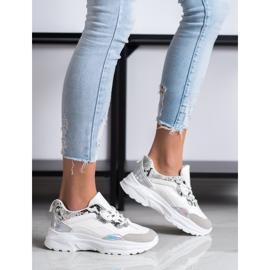 SHELOVET Baskets nouées avec cuir écologique blanche gris 2