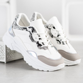 SHELOVET Baskets nouées avec cuir écologique blanc gris 1