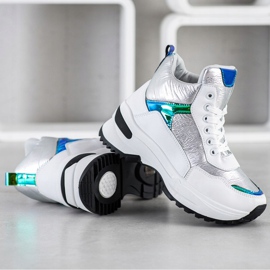 Ideal Shoes Baskets montantes en cuir écologique blanche argent 2