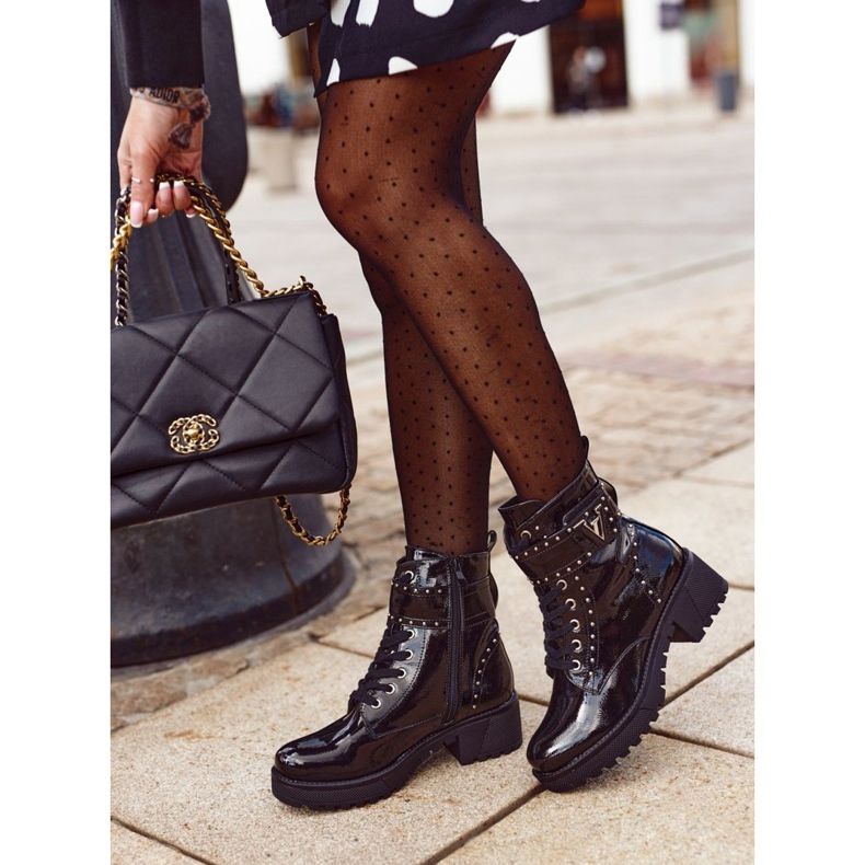 Bottines Worker Valeria Noir Laquées Femme 2