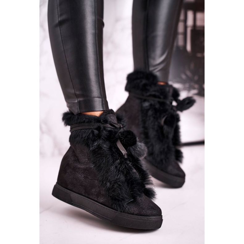 Baskets compensées noires pour femmes avec fourrure Pretty Black le noir argent 1