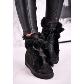 Baskets compensées noires pour femmes avec fourrure Pretty Black le noir argent 3