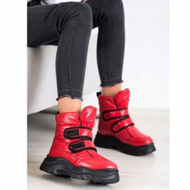 SHELOVET Bottes de neige brillantes avec velcro rouge 1