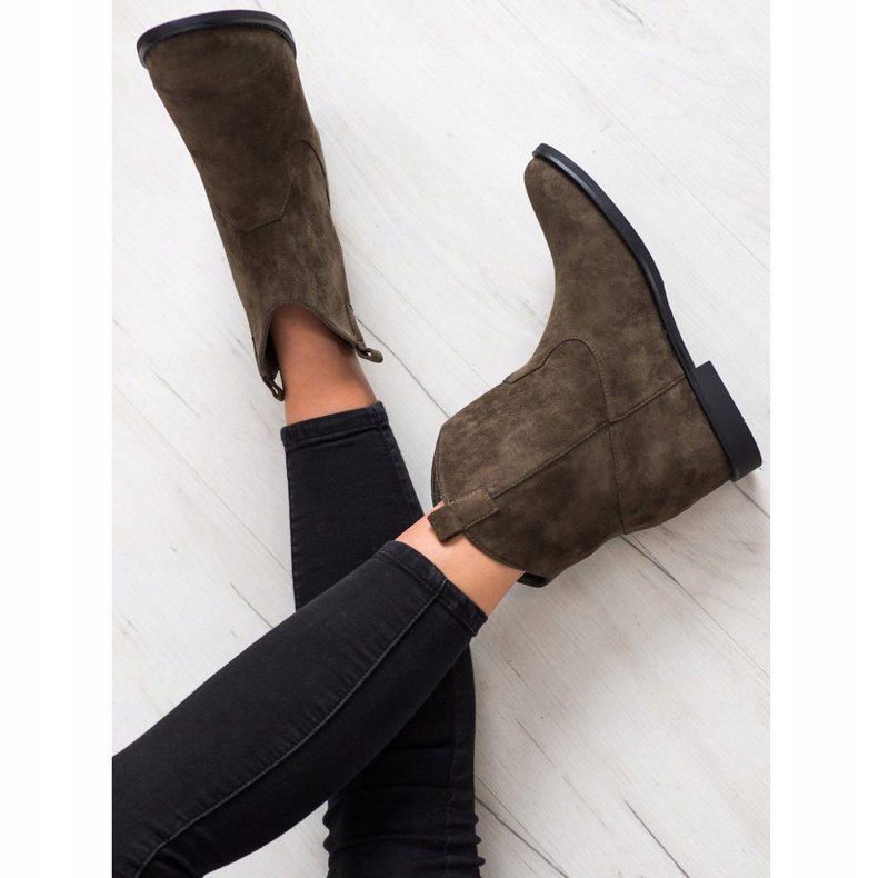 SHELOVET Bottes de cowboy chaudes sur un coin kaki vert 1