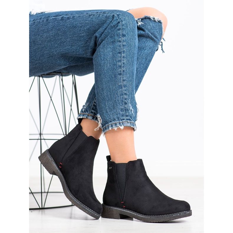 Super Me Bottines Chelsea en daim le noir 2
