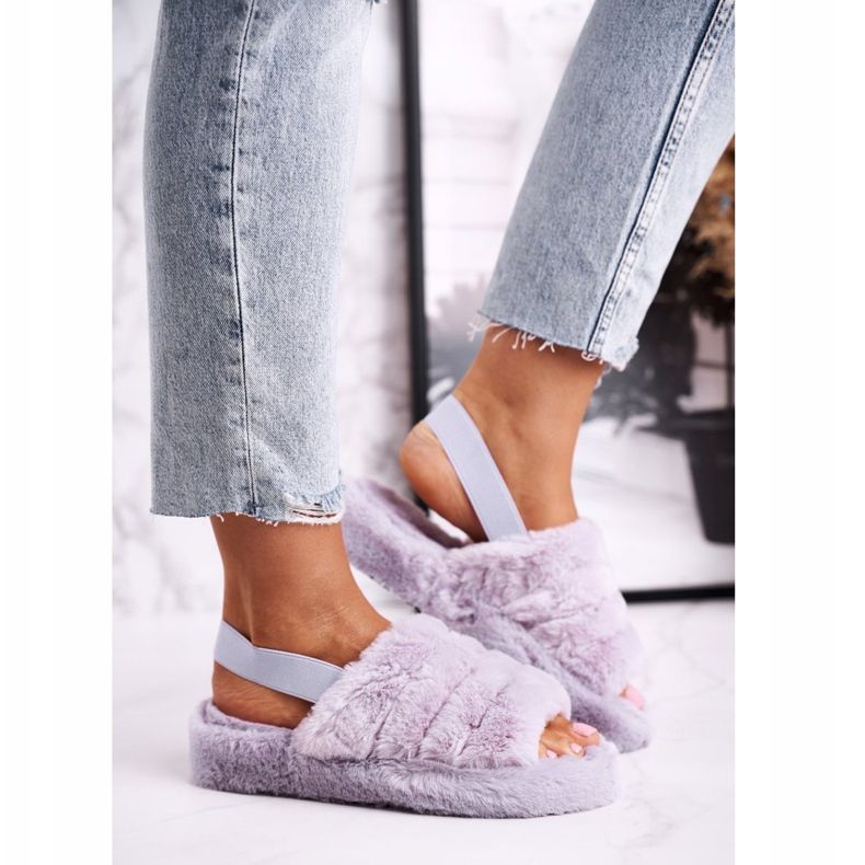 FJ1 Pantoufles pour femmes sur la plate-forme de flocon de neige en fourrure violet 2