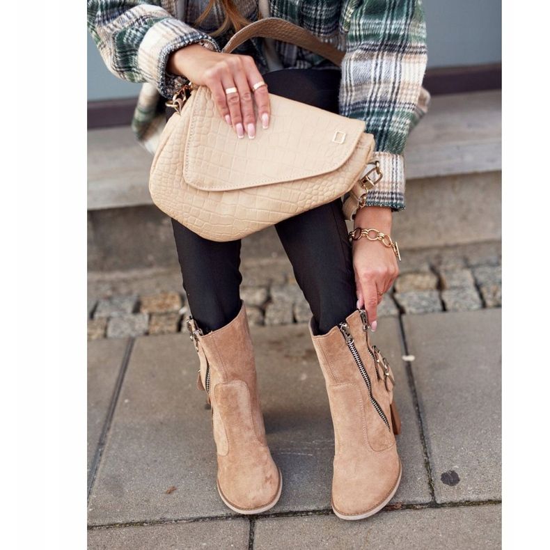 MSMG Bottines à Talon Femme Daim Beige Anabelle 1