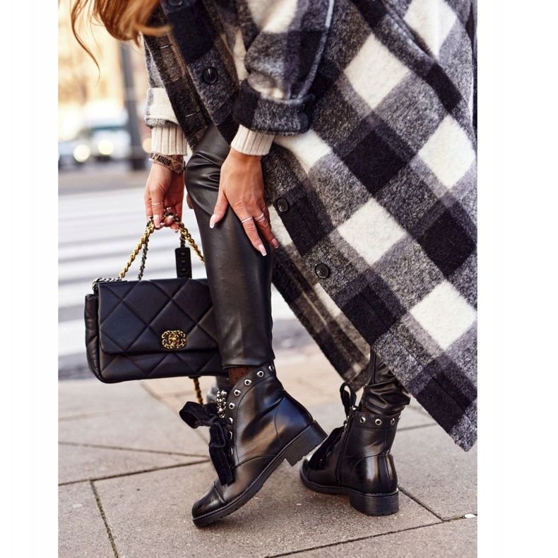 MSMG Bottes pour femmes avec perles en métal Ruban chaud Perla noir 2