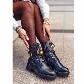 PS1 Bottines Femme à Lacets Workers Noir Or 2