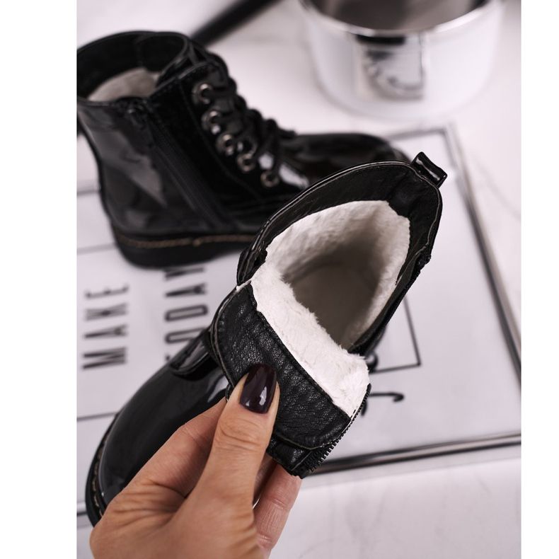 Bottines Chaudes Enfant Strass Laquées Noir Fame le noir 1