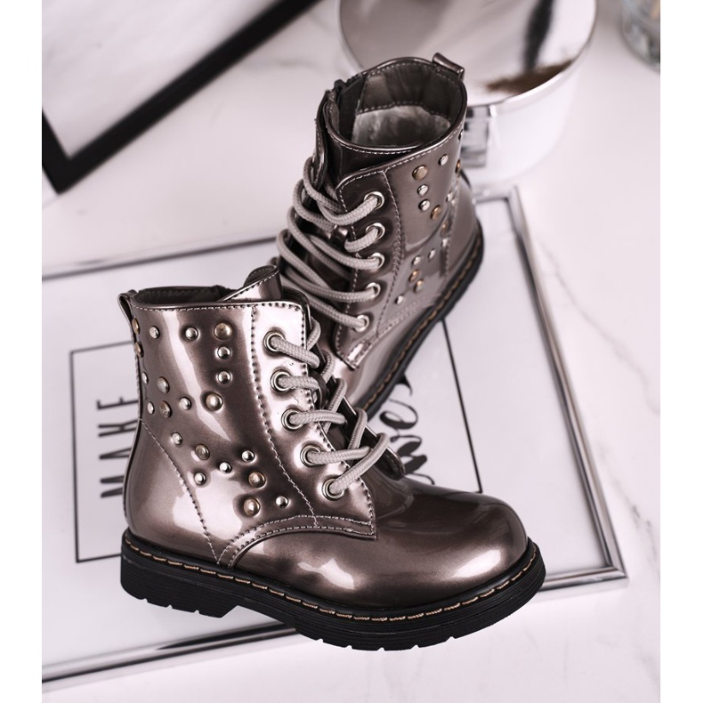 Bottines Chaudes Enfant Strass Laquées Fame argent gris 1