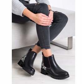 SHELOVET Bottes confortables à imprimé serpent blanc noir 1