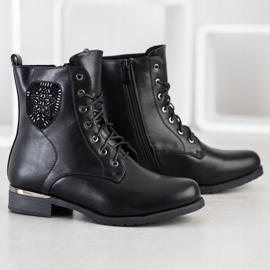 Gogo Bottines à lacets avec cristaux le noir 1