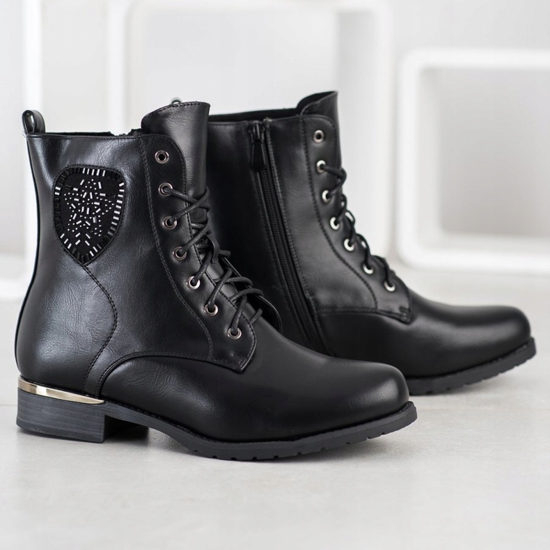 Gogo Bottines à lacets avec cristaux noir 1