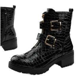Bottines Lineley laquées et isolées plates noires le noir 1