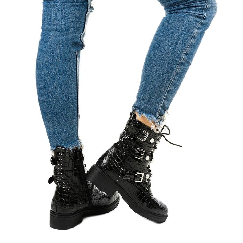 Bottines plates isolées noires Perles Torwain 2