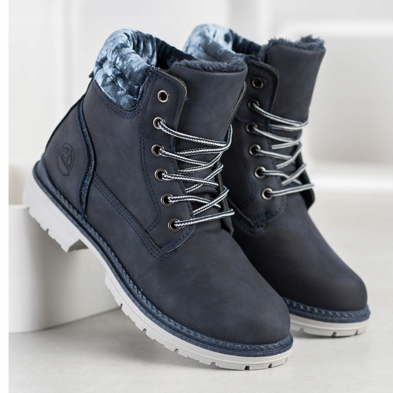 SHELOVET Bottes de randonnée à tige en velours bleu marin argent 1