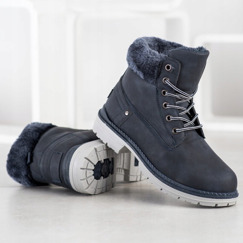 SHELOVET Bottes de randonnée avec fourrure bleu marin 1