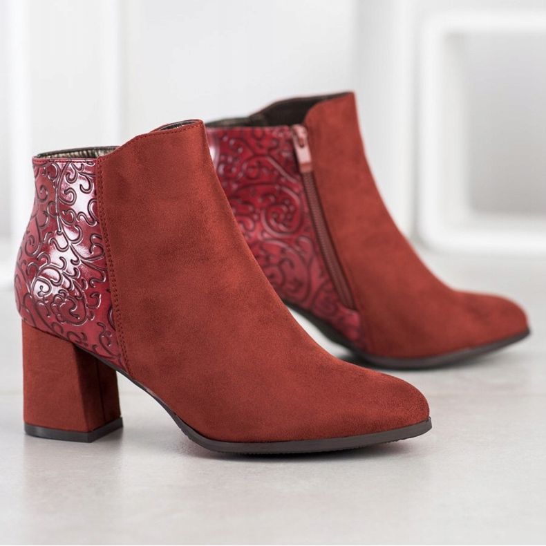 M.Daszyński Boots bordeaux à motif brun rouge 1