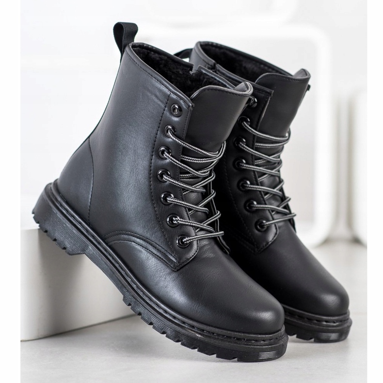 SHELOVET Bottes en cuir écologique noir 1