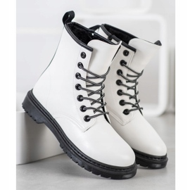 SHELOVET Bottes en cuir écologique blanc noir 1