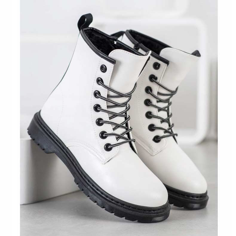 SHELOVET Bottes en cuir écologique blanc noir 1