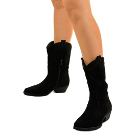 Bottes de cowboy en daim noir avec une fermeture éclair aelynna le noir 2