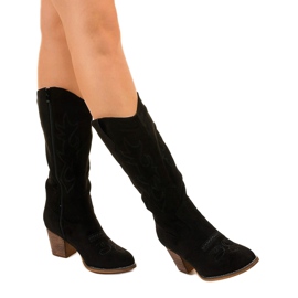 Bottes de cowboy en daim noir avec fermeture éclair infrarouge le noir 1