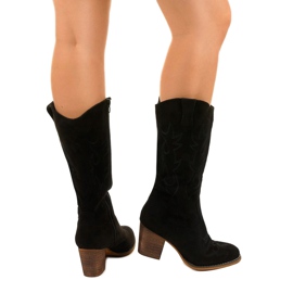 Bottes de cowboy en daim noir avec fermeture éclair infrarouge le noir 2