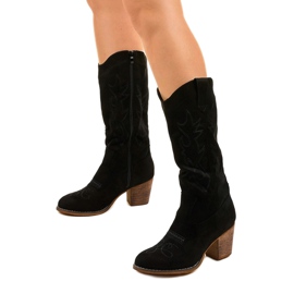 Bottes de cowboy en daim noir avec fermeture éclair infrarouge le noir 4
