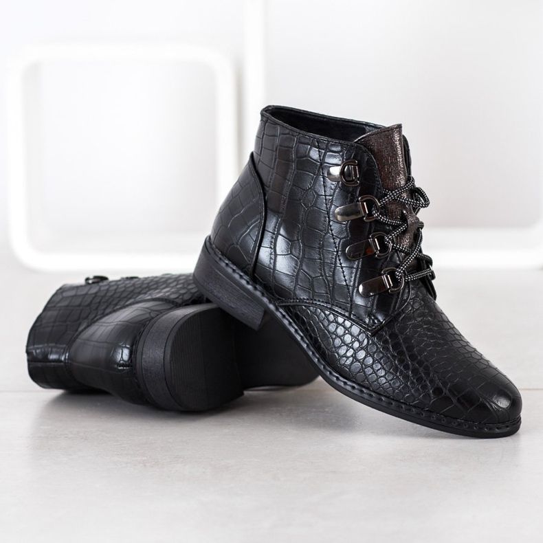 Goodin Bottines à lacets élégantes noir argent 2