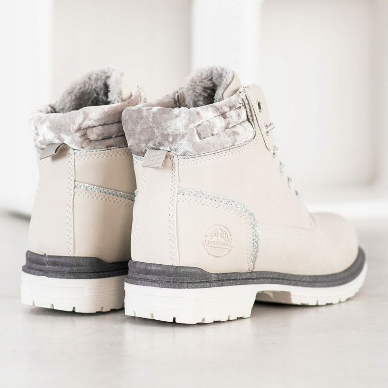 SHELOVET Bottes de randonnée à tige en velours beige argent 1