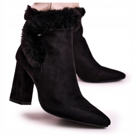 Bottines à Talon Fourrure Daim Noir Sophie le noir 4