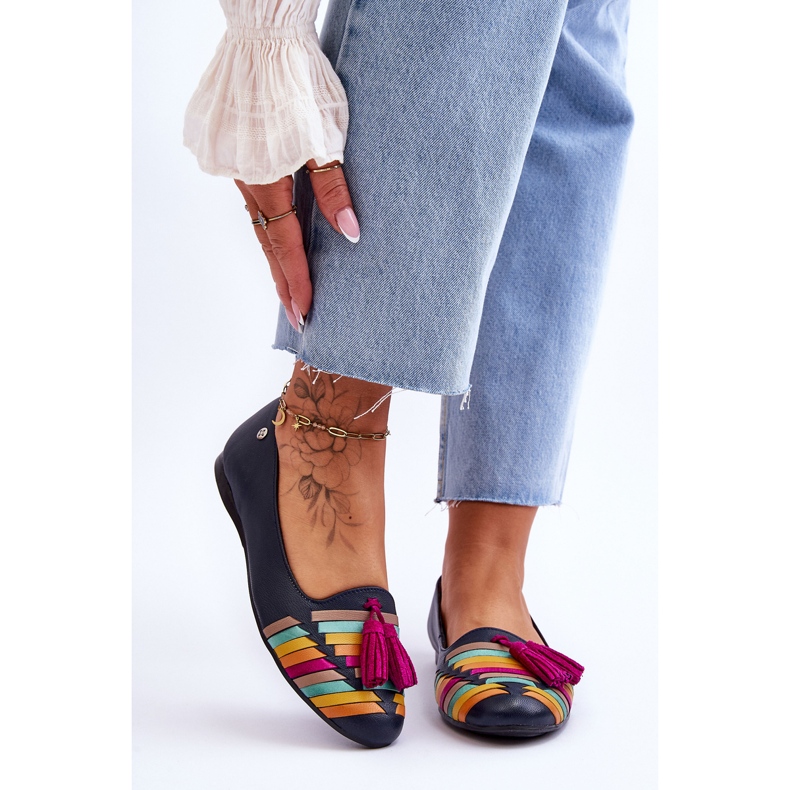 Ballerines Cuir Maciejka À Franges Bleu Marine 04016-17 multicolore 1