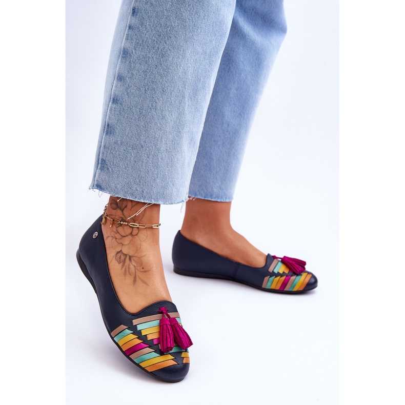 Ballerines Cuir Maciejka À Franges Bleu Marine 04016-17 multicolore 2