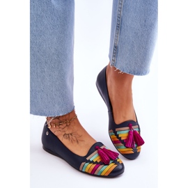 Ballerines Cuir Maciejka À Franges Bleu Marine 04016-17 multicolore 4