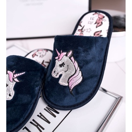 Chaussons Enfant Avec Licorne Licorne Bleu Marine 1