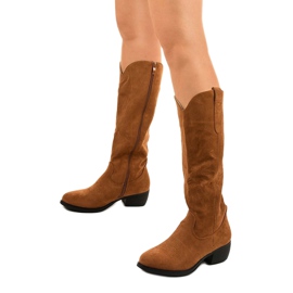 Bottines montantes en daim camel de la marque Everalla cowboy boots brun multicolore 2