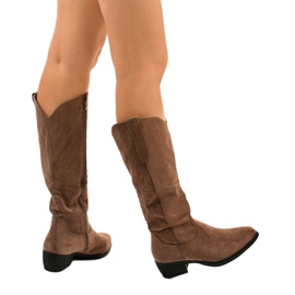 Santiags montantes Everalla en daim kaki vert 3
