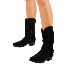 Bottes de cowboy en daim noir sur la fermeture à glissière Arisaria le noir 1