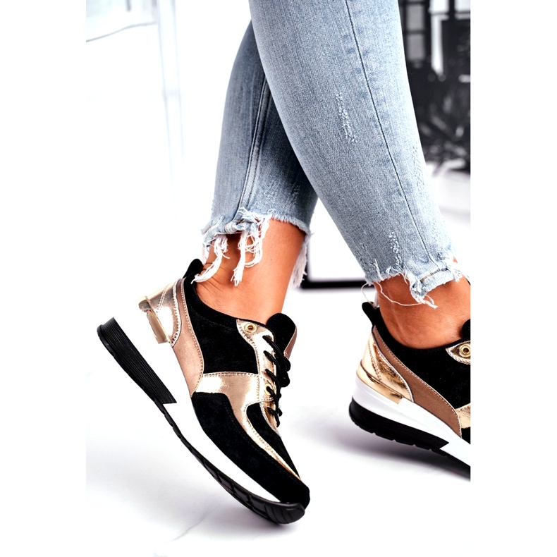 Vinceza Chaussures de sport pour femmes en cuir noir et or 21-7777 doré 3