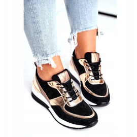 Vinceza Chaussures de sport pour femmes en cuir noir et or 21-7777 doré 4