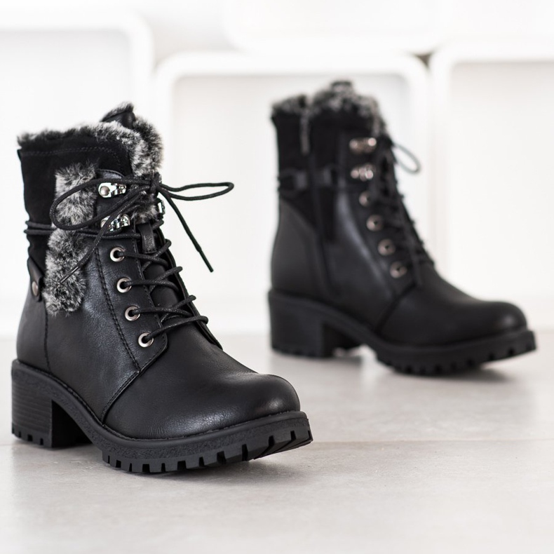 Super Mode Bottes noires avec fourrure le noir 1