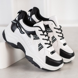 SHELOVET Baskets confortables en cuir écologique blanc noir 2