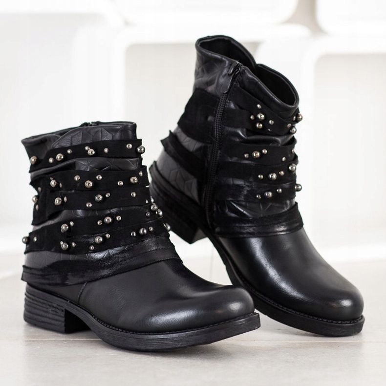 Queentina Bottes confortables avec décorations noir 1