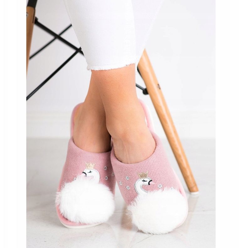 Bona Chaussons Chauds Avec Application blanche rose 2