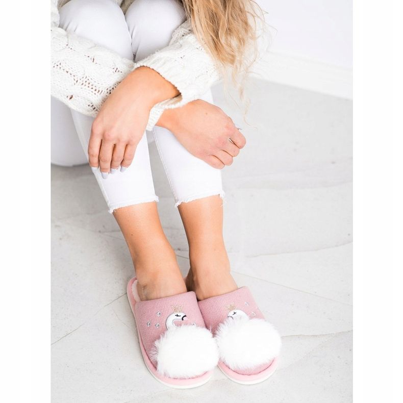Bona Chaussons Chauds Avec Application blanche rose 1