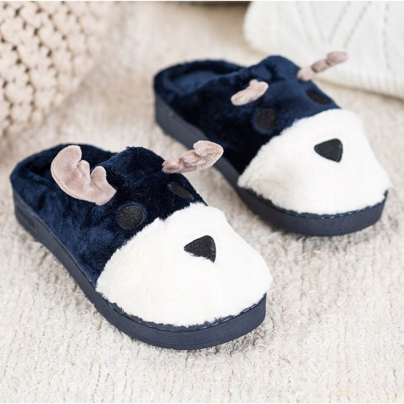 Bona Chaussons de renne beige blanc bleu marine 1