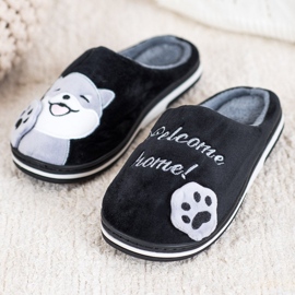 Bona Pantoufles Welcome Home le noir gris 1