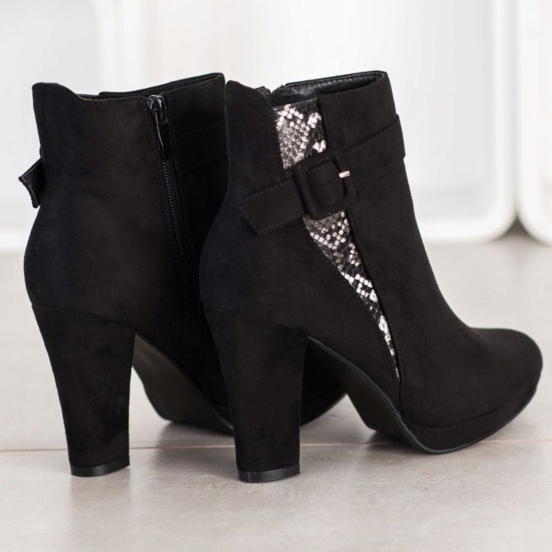 SHELOVET Bottes à talons hauts et imprimé serpent le noir gris 1 SHELOVET Bottes à talons hauts et imprimé serpent le noir gris 1